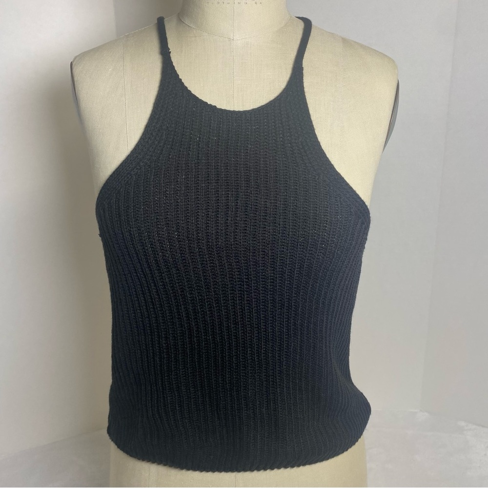 Love Tree Papaya Black Ribbed Knit Halter Tank Top Size L